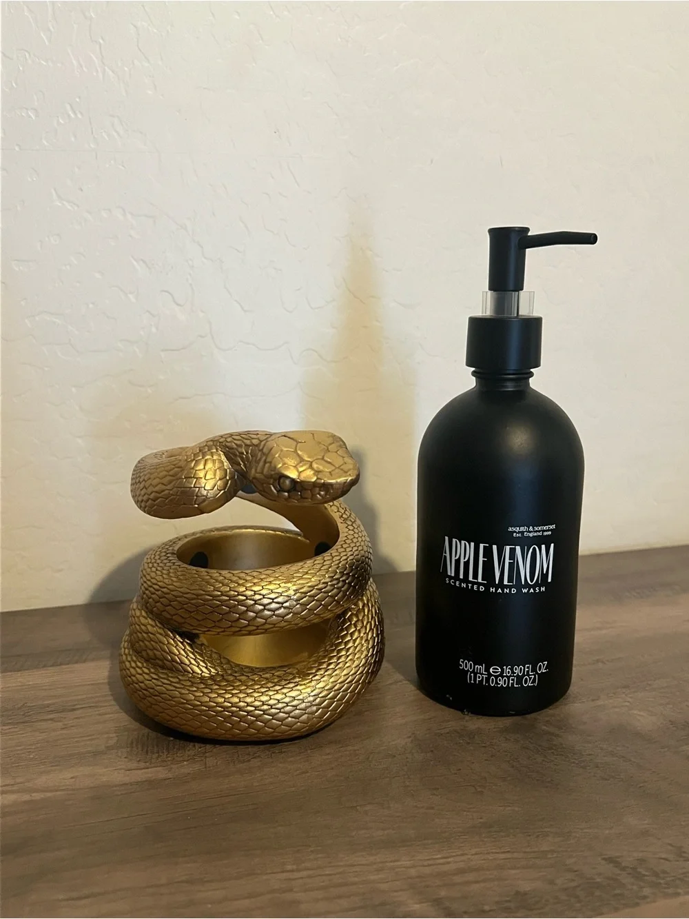Gold Snake Resin Soap Dispenser w/ Matte Black Apple Venom Soap Dispenser